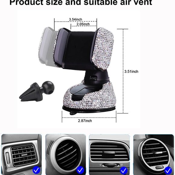 Bling Car Phone Holder, 360°Adjustable Universal Rhinestone Crystal Auto Phone M - Picture 4 of 7